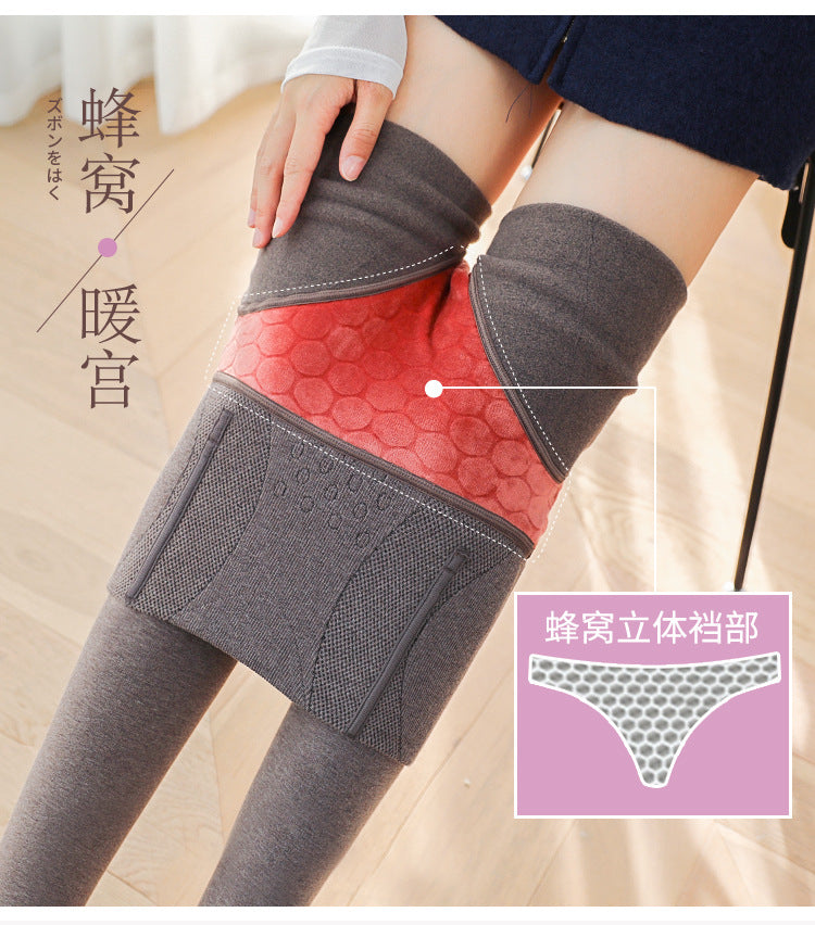 Autumn and Winter Combed Cotton High Waist Fishbone Thickened fleece-lined Leggings Women's Abdominal Hip-lifting Micro-pressure Pantyhose Winter Pantyhose