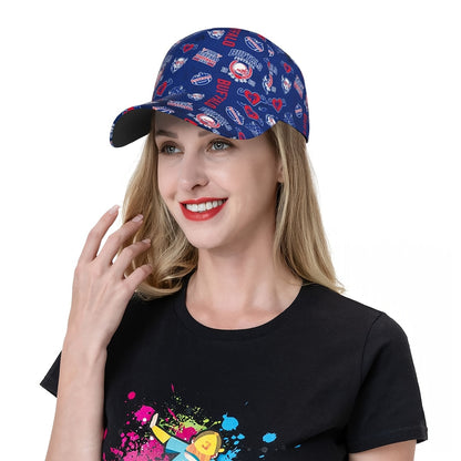 Baseball Cap Featuring a Full-Print Design with a Blue And Red Football Theme, Made from 100% Breathable And Adjustable for Comfort