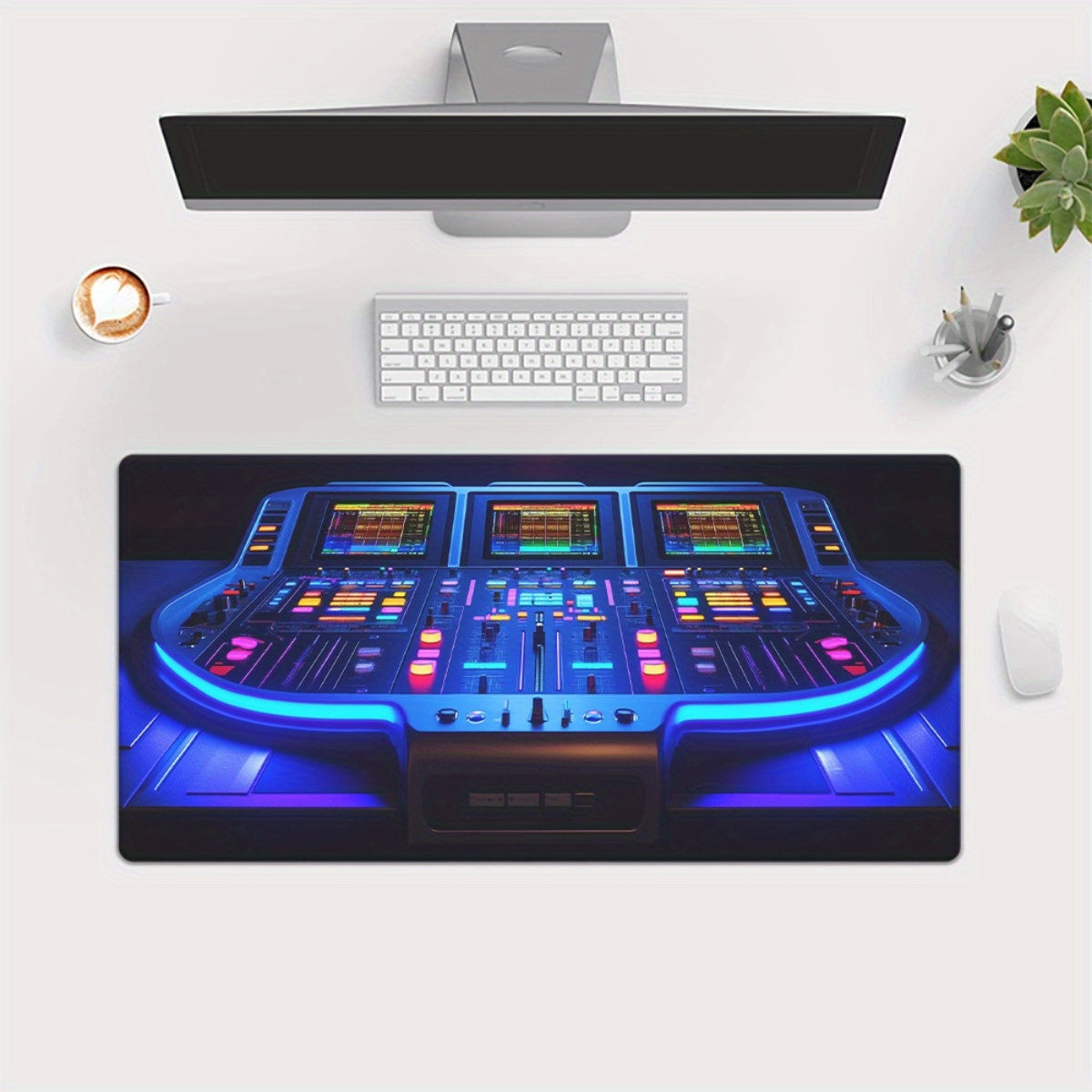 1pc DJ Equipment Blue Lighting HD Printed Mouse Pad - XXL Rubber Desk Mat for Keyboard, Gaming, Office Use - Ideal Gift for Family and Friends, Gaming Desk Mat | Futuristic Design | Durable Desk Mat, Mouse Pads for Desk
