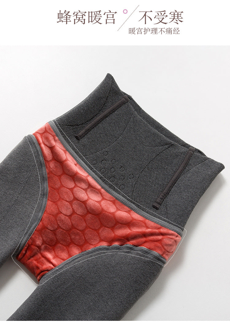 Autumn and Winter Combed Cotton High Waist Fishbone Thickened fleece-lined Leggings Women's Abdominal Hip-lifting Micro-pressure Pantyhose Winter Pantyhose
