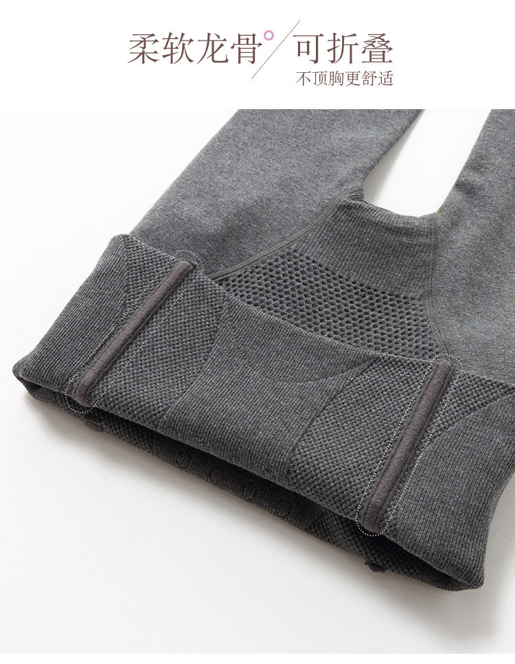 Autumn and Winter Combed Cotton High Waist Fishbone Thickened fleece-lined Leggings Women's Abdominal Hip-lifting Micro-pressure Pantyhose Winter Pantyhose