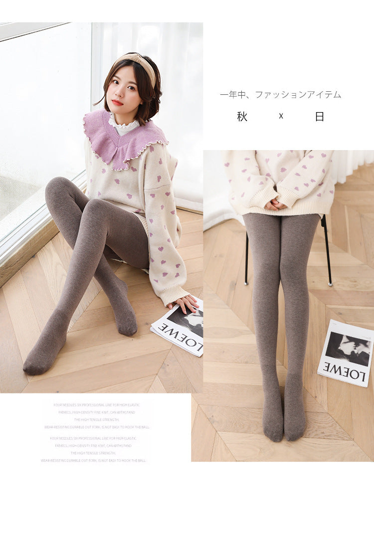 Autumn and Winter Combed Cotton High Waist Fishbone Thickened fleece-lined Leggings Women's Abdominal Hip-lifting Micro-pressure Pantyhose Winter Pantyhose