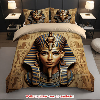2/3pcs (1 Duvet Cover + 1/2 Pillowcase, Without Core) Duvet Cover Set, 3D Visual Effects Retro Egyptian Ancient Civilization Sphinx Pharaoh Worship Pictography Mysterious Print Soft Comfortable Bedding Set for Bedroom Dorm Ro