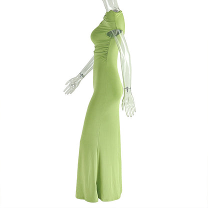 Women's Slim Fit Single Shoulder Dress - Elegant Strapless Diagonal Collar Long Evening Gown Suitable for Weddings, Galas, Proms - Year-Round Formal Dress