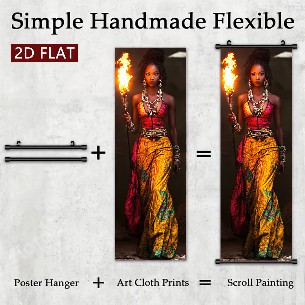 2D Flat, 2D/FLAT-3pcs African Fruit Girl Wall Art Panel Scroll Painting HighDefinition HighQuality Print Odorless FadeResistant Ink Artwork Home Living Room Decor Holiday Gift, Home Decoration, Scroll Design, Durable Print, H