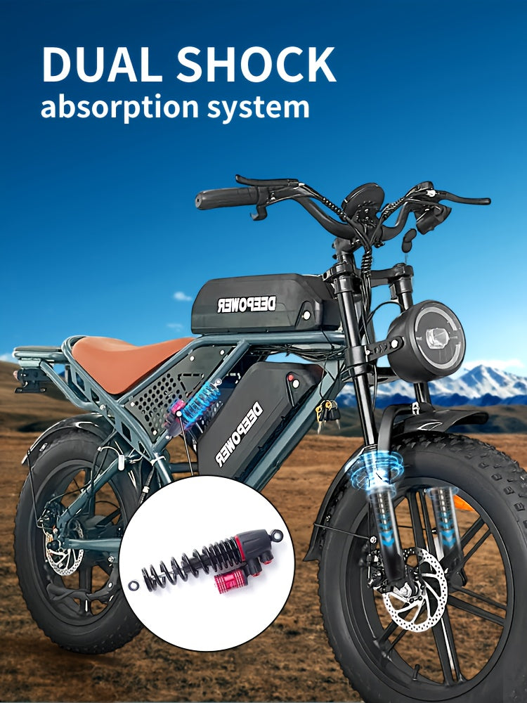 Deepower Electric Bike QS7 740W 48V 20AH/35AH/60AH 20 Inch Fat Tire Adult Electric Bike 80 Miles Range Mountain Cross Country Dual Battery Electric Bike