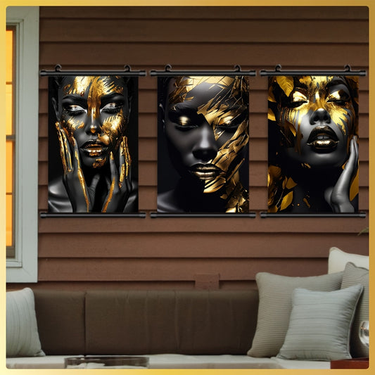 Room Decor 3pcs Set of Unframed African Women Art Deco Canvas Prints, 40x60cm, High-Quality Polyester Fiber Ink, Odorless & Fade-Resistant - Indoor/Outdoor Wall Art Decor - For Art Lovers & Home Decor Enthusiasts - Perfect Gi