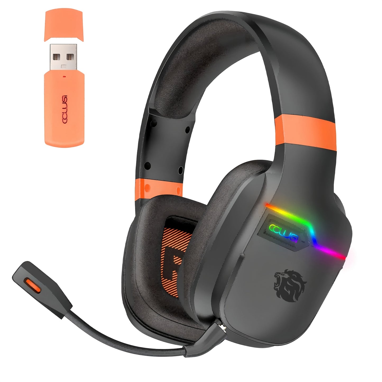 Colusi Gaming Headset with Detachable Mic, 2.4G Wireless USB Gamer Headphones with Mic for PS4PS5/Laptop/PC/Mac, Bass Surround, Suitable for Travel, Work, E-Sports Games, Music Various Scenarios, Work Headphones, Gaming Headp