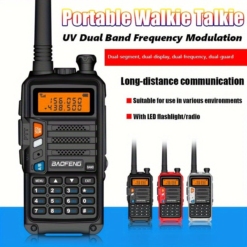 BAOFENG Walkie Talkie - Handheld Multi-Band Reception & Transmittance, Portable Dual-Way Radio with Large Capacity, High Power, Long-Range Communication, LED Flashlight, and Radio Frequency Monitoring, Walkie Talkie Designed
