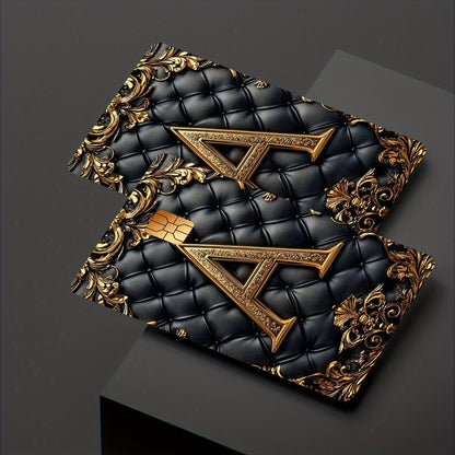 Luxury Faux Leather Texture Letter A Sticker Set, Black Golden Color, Tech Feel, 2pcs Durable Privacy Stickers Made of PVC Material, Suitable for Credit Cards, Transportation Cards, Debit Cards, etc., Scratch-Resistant, Remov