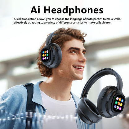 New hybrid active noise-cancelling headphones(with touchscreen), intelligent AI translation, remote control photography, wireless headphones with microphone, soft ear pads, multiple EQ bass, comfortable fit ear cups, suitable