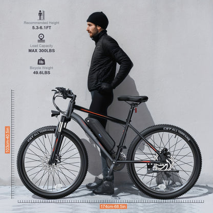 26" Men Electric Mountain Bike for Adults: 36V 374Wh Removable Battery, 500W Peak Motor, 21-speed Electric Bicycle, Up to 50 Miles, Men Electric Bicycle, Exercise Cheap Ebike,, Input 100-240V for Charger FY-4202000, Applicabl