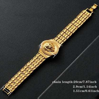 1pc Fashion Men's Lion Head Pattern Bracelet Punk Hip-Hop Style Couple Exquisite Jewelry Gift - Perfect for Daily Wear and Banquets, Carnivals, Valentine's Day Gifts,  Synthetic Stone Accessory, Highquality Craftsmanship, Tre