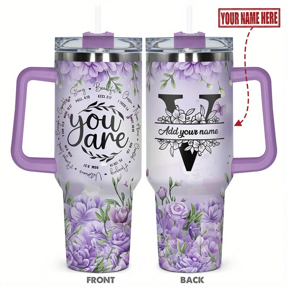 1pc Personalized Name & Motivational Quote Tumbler 40oz with Lid - Custom Stainless Steel Cup, Insulated for Hot/ Drinks, Custom Name/Date/Message Gift for /Men, Birthdays, Christmas, Valentines, Teachers, Coworkers