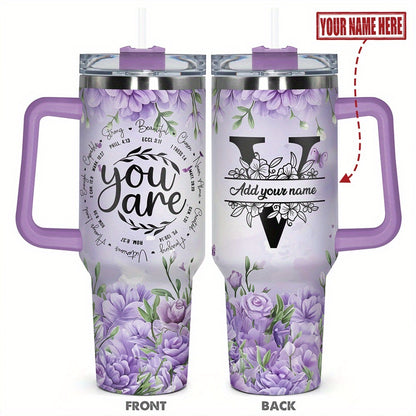 1pc Personalized Name & Motivational Quote Tumbler 40oz with Lid - Custom Stainless Steel Cup, Insulated for Hot/ Drinks, Custom Name/Date/Message Gift for /Men, Birthdays, Christmas, Valentines, Teachers, Coworkers