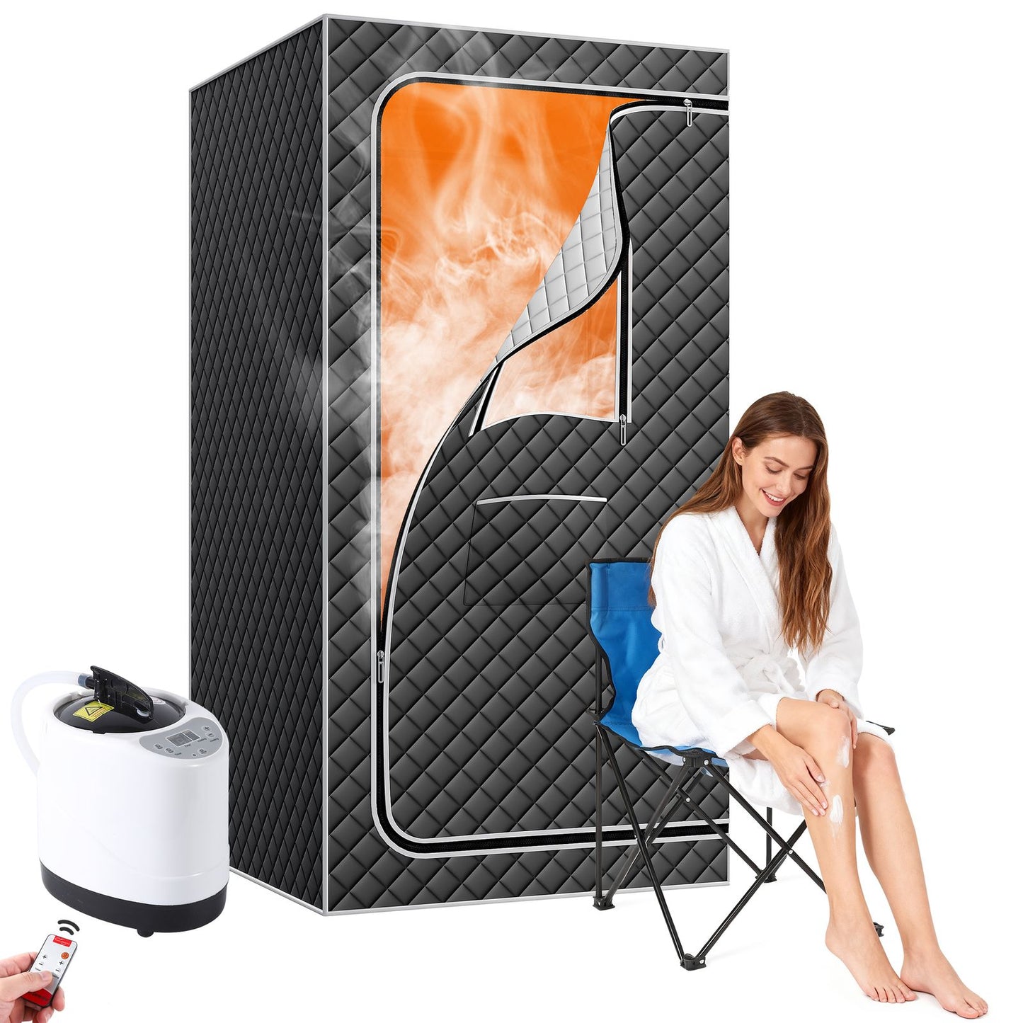 Portable Steam Sauna Box with 101.44oz Steamer | 5-Layer Waterproof and Thermal Insulation, Folding Chair, for Home Steam Spa, Indoor & Outdoor, Black - GAOMON, Plastic Material