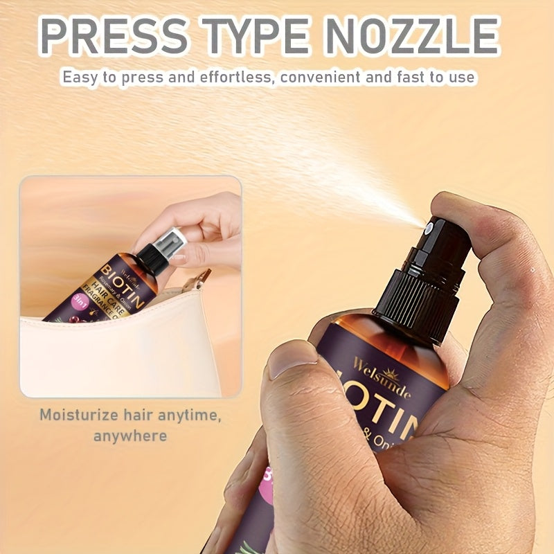3-In-1 Rosemary And Onion Hair Care Oil Spray, No Rinse Required, Refreshing Lazy Fragrance, Smooths Hair, Salon-Grade Heat Protection Formula, Adds Natural Volume, Professional Quality Care, Ideal for Everyday Use, Unisex