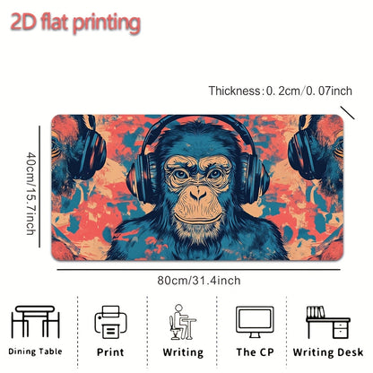 1pc Large Ink Splash DJ Chimpmouse Mouse Pad - Non-Slip Rubber Base, 15.7 x 31.4 Inch Office & Home Desk Mat with Vibrant Gorilla DJ Design, Smooth Surface for Gaming & Work, Gaming Desk Accessory | Artistic Desk Mat | Durabl