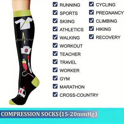 6 Pairs Compression Sports Socks, Unisex Lightweight Casual Mid-Calf Socks For Running, Cycling, Soccer, Hiking, Outdoor Activities & Travel