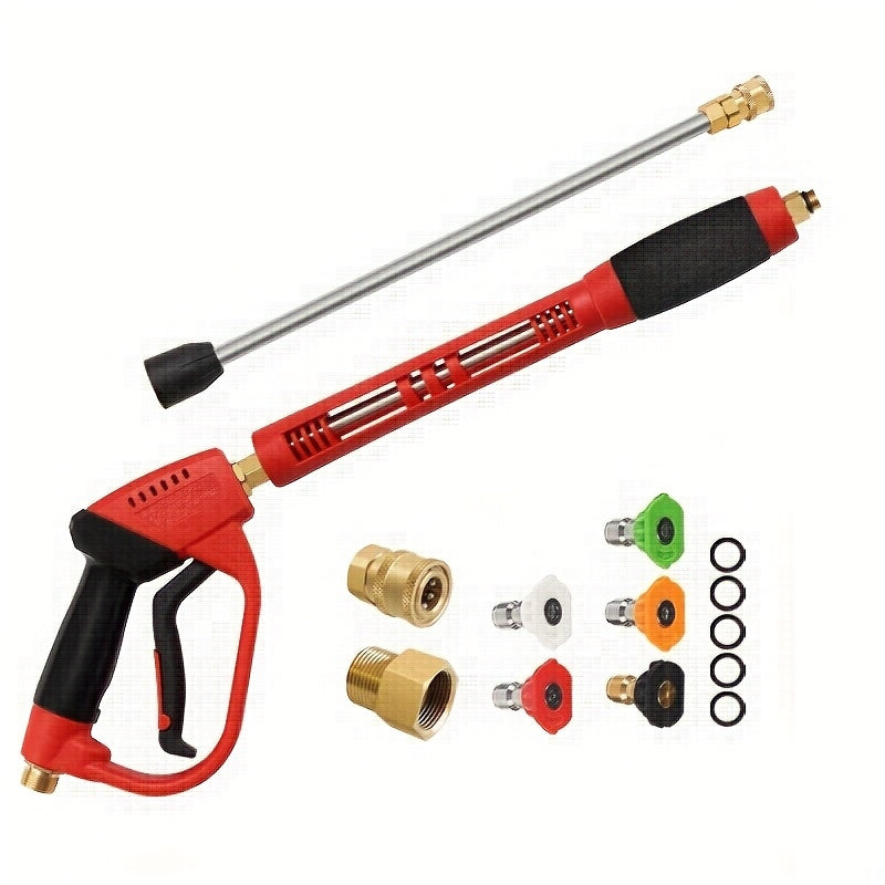 5000 PSI High-Pressure Wash Gun with 5 Nozzle Heads & M22 Connector - 39-Inch Heavy-Duty Stainless Steel Pressure Washer for Cars, Trucks, Motorcycles, Bikes, Lawn Equipment - Ergonomic Handle, Durable Construction, Car Wash