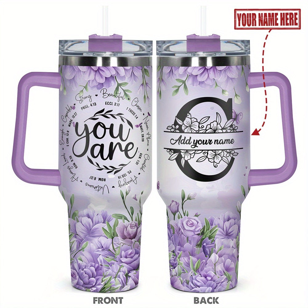 1pc Personalized Name & Motivational Quote Tumbler 40oz with Lid - Custom Stainless Steel Cup, Insulated for Hot/ Drinks, Custom Name/Date/Message Gift for /Men, Birthdays, Christmas, Valentines, Teachers, Coworkers