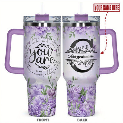 1pc Personalized Name & Motivational Quote Tumbler 40oz with Lid - Custom Stainless Steel Cup, Insulated for Hot/ Drinks, Custom Name/Date/Message Gift for /Men, Birthdays, Christmas, Valentines, Teachers, Coworkers