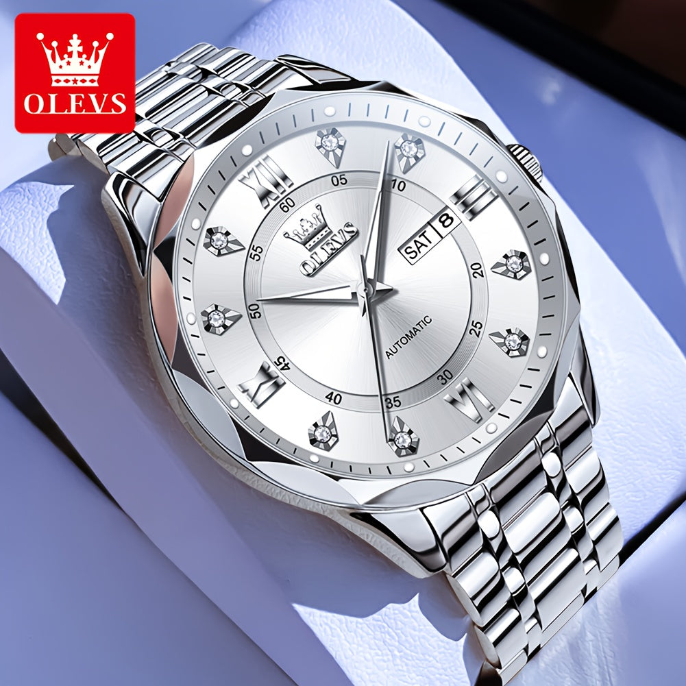 OLEVS Luminous Stainless Steel Automatic Mechanical Watches for Men Brand New Luxury Original Business Golden Men's Wrist Watches Classic Trend Best Selling High Quality Men's Watches,  Classic Design, Premium Materials, Gift