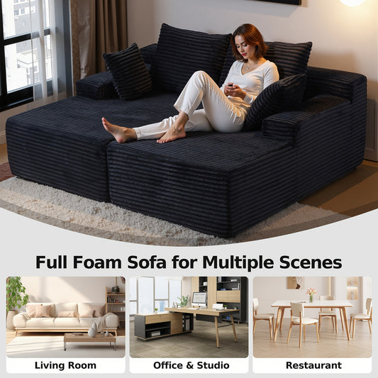 Oversized Double Lounge Chaise Indoor, Corduroy Boneless Couch Chaise Lounge Chair Cloud Plush Loveseat Lounge Sofa Bed, Deep Seat Sleeper Chair Sofa Daybed for Living Room Bedroom Reading, No Assembly Required