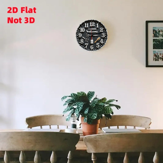 1pc Barber-Themed Wall Clock with Haircut Tools Design - Silent Non-Ticking Japanese Quartz Movement, Black & White Barber Pole & Scissors Hands, 9.84 Inch Round Plastic/Wood/Metal Construction for Home, Office, Salon Decor -