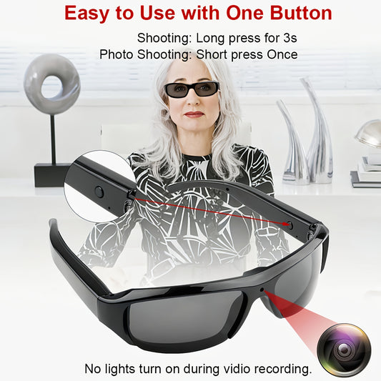 High Definition Video Glasses, 1080P High-definition Smart Glasses, Wearable Video Glasses, 90 Minute Battery Life, 75 ° Wide-angle, 64GB Storage Card, Sports And Conference, Body Camera