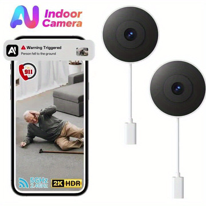 Ai Indoor Window Camera - Protect What Matters, 5G WIFI 2K Smart Home Security Camera With Blacklight Full-Color | U.S. Cloud | 911 Emergency Dispatch | Simple 5-Min Setup, 2-Way Audio, Easy Quick Install