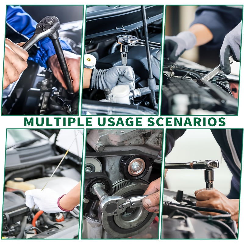 A Collection of 53 Mechanical Tool Kits, Including 1/2" And 1/4" Drive Depth And Standard Sockets, Ergonomic Handles, Ratchet Wrenches, Tools for Automotive And Bicycle Repairs, As Well As Household Maintenance Tools.