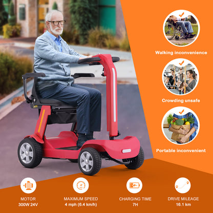 Senior Mobility Scooter 4-Wheel Foldable Electric Scooter for Adults, Lightweight & Portable with LED Lights, Storage Bag & Charger Included, Ready to Use for Travel