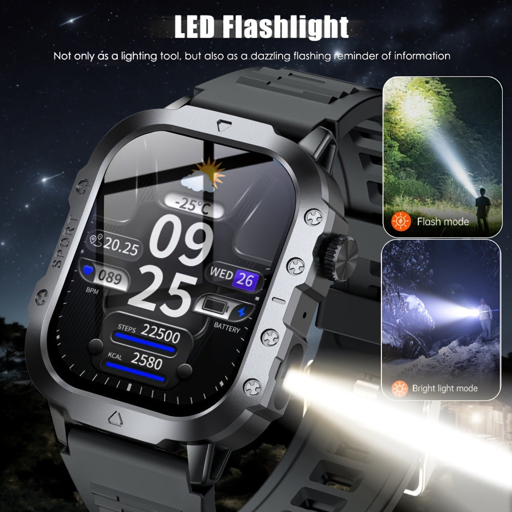 GWENLAND New Smart Watch with 2.01 Large Screen, LED Flashlight, Outdoor Sports Watch, Altimeter, Barometer, 100+ Sports Modes, Multimedia Information Viewing, Weather Checker, Pedometer, Fitness Tracker, Perfect Gift for Fes