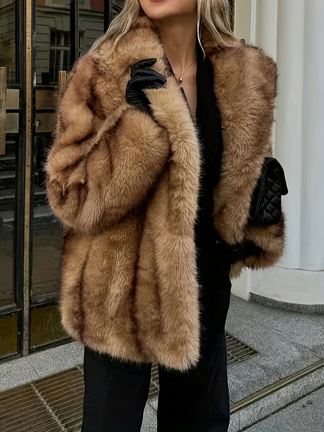 [Gradient Faux Coat] Ladies' New Autumn And Winter Collection Features a Stylish And Elegant Solid Color Gradient Faux Coat That Is Warm, Soft, And Comfortable with Long Sleeves And an Open Front.