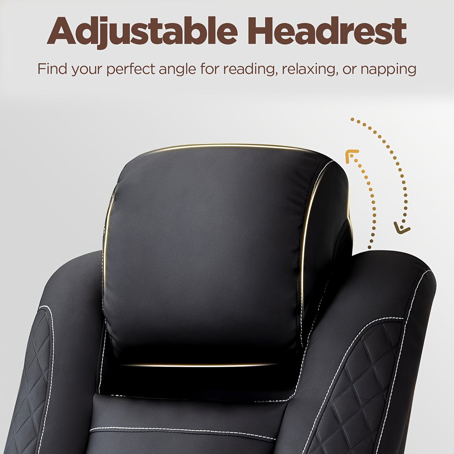 Power Recliner Sofa with Adjustable Headrest & LED Ambient Light & Hidden Storage & USB Ports for Living Room Home Theater