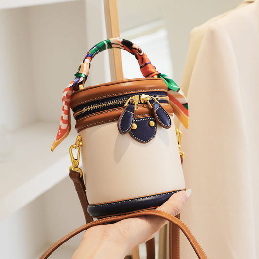 Fashionable Round Cylinder Handbag | Small Shoulder and Crossbody Women'S Bag, Synthetic Faux Leather, Zipper Closure