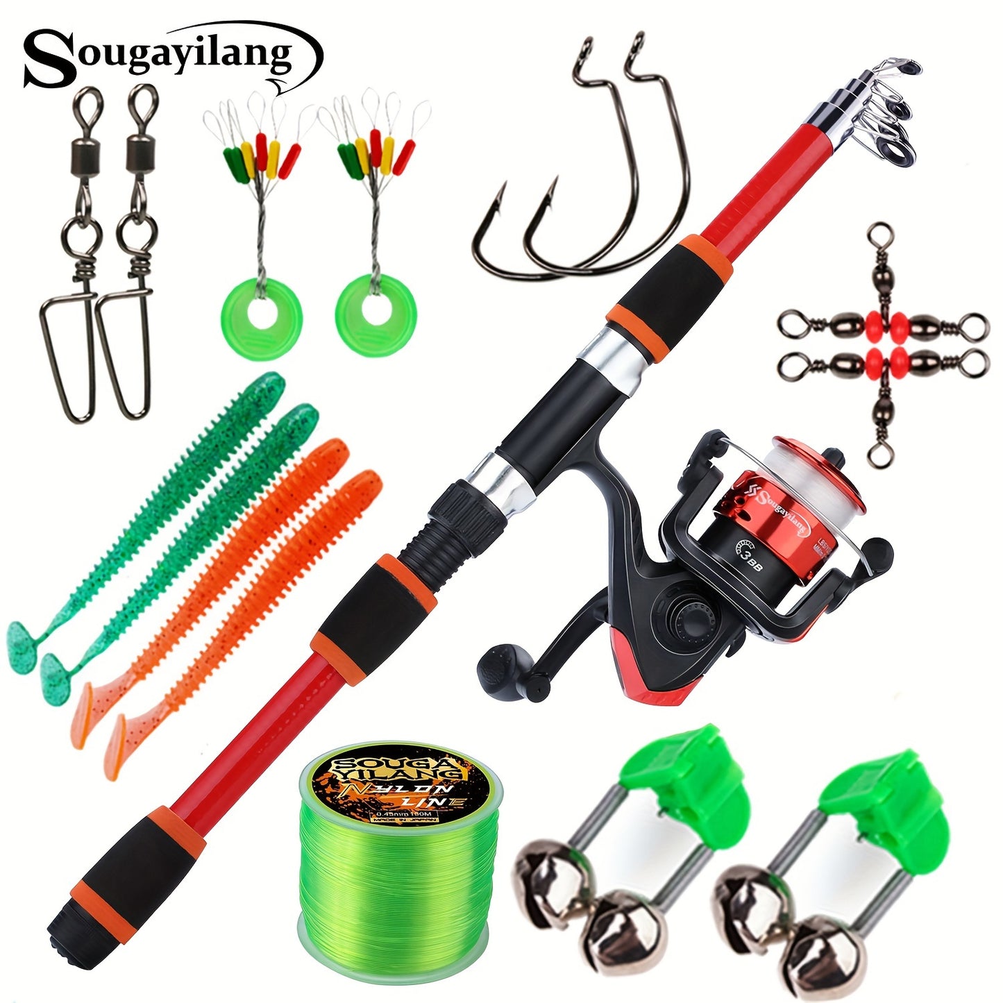 Sougayilang Fishing Rod Combo Set, 1.8m Telescopic Sea Fishing Pole With Reel, Line, Lures & Accessories For Beginners