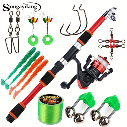 Sougayilang Fishing Rod Combo Set, 1.8m Telescopic Sea Fishing Pole With Reel, Line, Lures & Accessories For Beginners