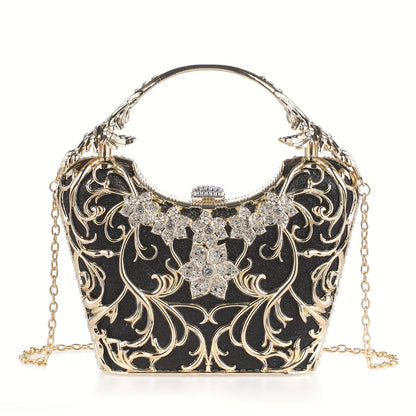 Perfect for Weddings, Proms & Formal Events - Handcrafted Rhinestone Clutch Purse - Luxurious Floral Evening Bag for Women - Elegant Dinner Handbag with Glittering Rhinestones & Golden-Tone Metal Handle