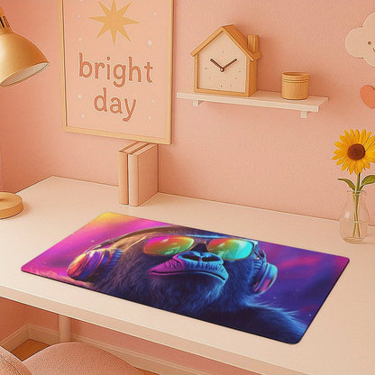 Large Gorilla DJ Mouse Pad & Desk Mat - Non-Slip Washable Rubber Base, Neon Gorilla Headphones & DJ Turntable Design, Gaming/Office Computer Mat for PC/Laptop, Durable Desk Accessory for Music Producers & Tech Enthusiasts