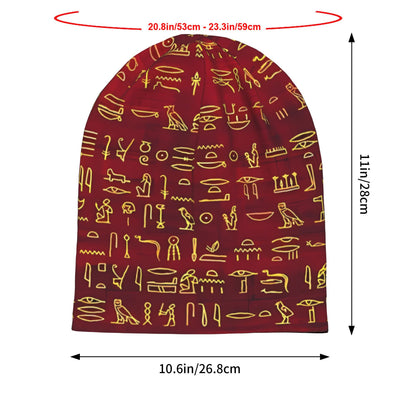 BIIHUDU Men's Egyptian Hieroglyphic Beanie Hat - Ancient Egypt Themed Textile with Symbol & Pharaoh Design, Red/Black/Brown/ Colors, Cultural History Accessory for Costumes, Themed Parties & Casual Attire