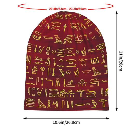 BIIHUDU Men's Egyptian Hieroglyphic Beanie Hat - Ancient Egypt Themed Textile with Symbol & Pharaoh Design, Red/Black/Brown/ Colors, Cultural History Accessory for Costumes, Themed Parties & Casual Attire