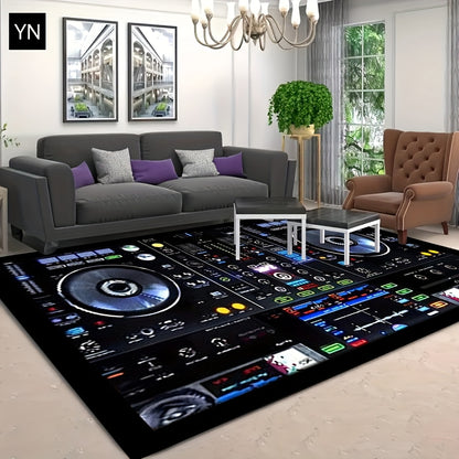 DJ Turntable Design Mat Floor Mat - Heavy-Duty Non-Slip Dance Studio Mat with Machine Washable Surface, Extra Thick 7mm Padding - for Home, Office, Clubs, Parties - Large Area Mat up to 2.16m² - Ideal Music Producer Decor, D