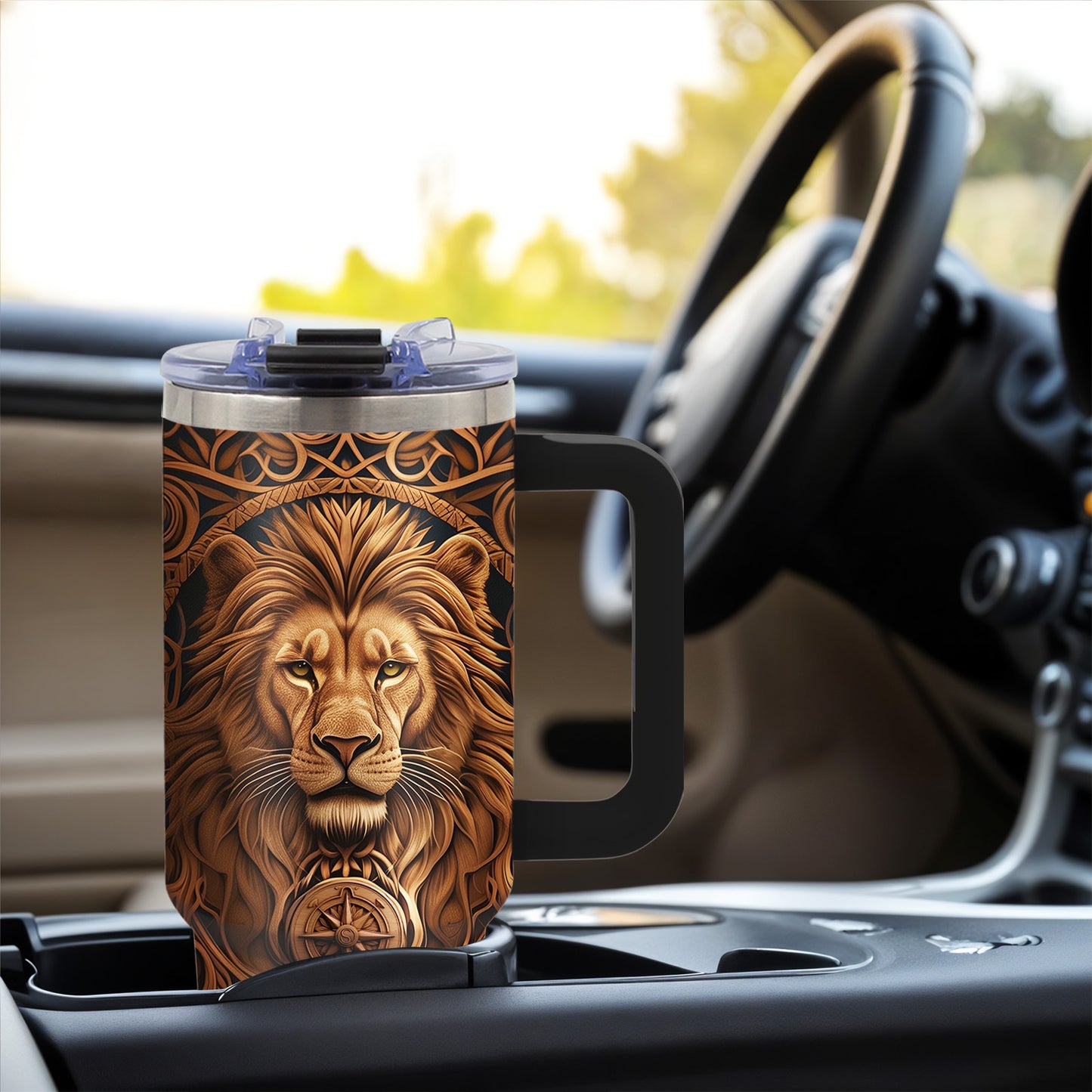 1pc, Humorous Gift, Birthday Insulated Cup, Son, Men'S Best Gift Lion Design Boy, Men'S 40oz Coffee Cup with Handle Lid and Straw, Outdoor, Deal, Outdoor Sports, Sports Water Bottle