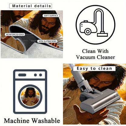 Large Christian Floor Mat - Christ Religious Mat - Christ Design - Non-Slip Backing - Machine Washable Soft Mat - for Living Room, Bedroom, Kitchen