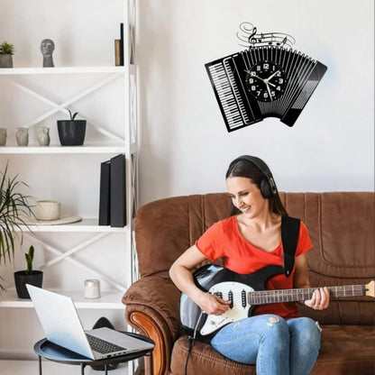 1pc Accordion-Themed Vinyl Wall Clock - Unique Irregular Shape, Silent Non-Ticking Battery Operated, Musical Notes & Black/White Design for Living Room, Bedroom Decor - Perfect Gift for Birthdays, Christmas, Halloween, Bedroo