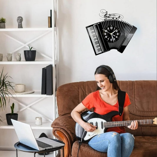 1pc Accordion-Themed Vinyl Wall Clock - Unique Irregular Shape, Silent Non-Ticking Battery Operated, Musical Notes & Black/White Design for Living Room, Bedroom Decor - Perfect Gift for Birthdays, Christmas, Halloween, Bedroo