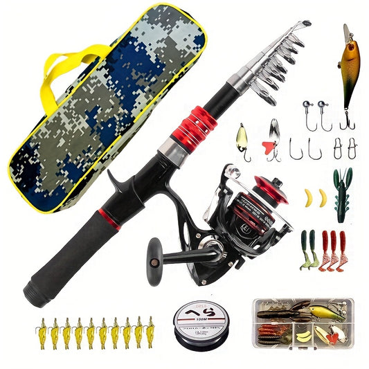 Ambidextrous FRP Telescopic Fishing Rod & Reel Combo 2.1m - Quick Action Light Power Offshore Gear, Uncharged Portable Design with Diverse Lures and Accessories Set