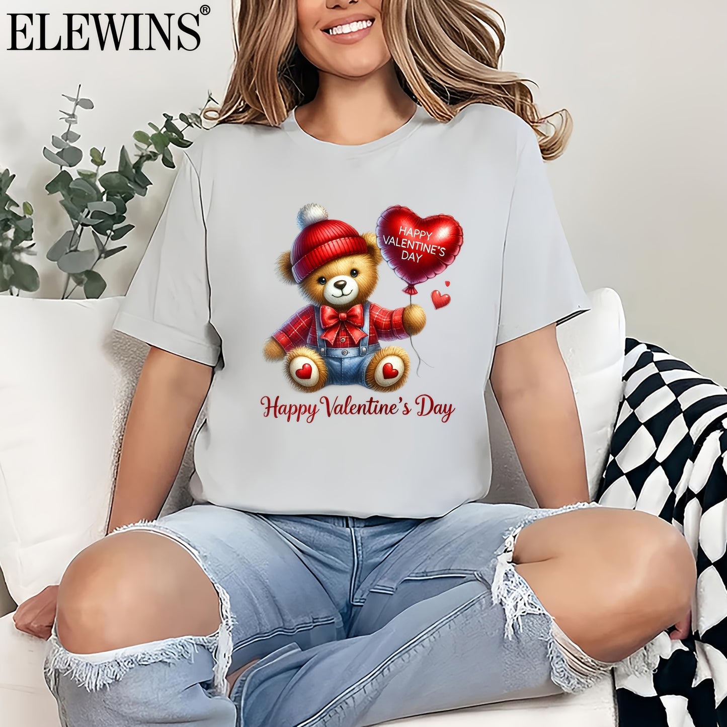 Set of 6 ELEWINS Valentine'S Day Bear-Themed DTF Iron-On Transfers - Vinyl Heat Transfer Sheets Featuring an Adorable Bear And Heart Designs, Suitable for Machine Washing. Ideal for T-Shirts, Hoodies, Jeans, Backpacks, And Pi